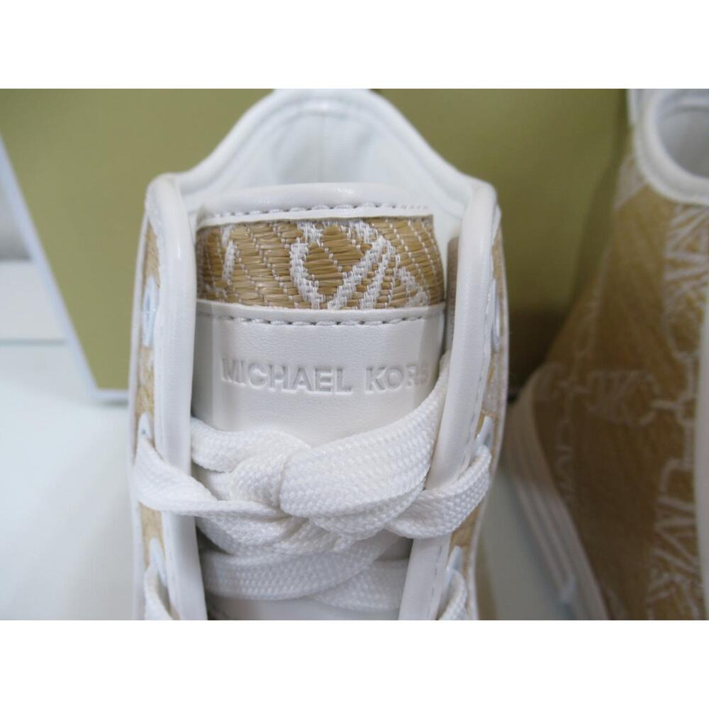 Michael Kors Evy High Top Lace Up Sneaker Empire Signature Logo Natural Size 7.5 - Picture 7 of 8